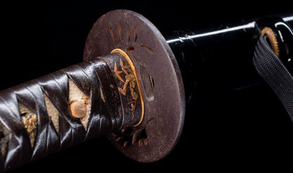 Antique Japanese Katana Sword with Floral Iron Sukashi Tsuba, Edo Period Mumei Blade