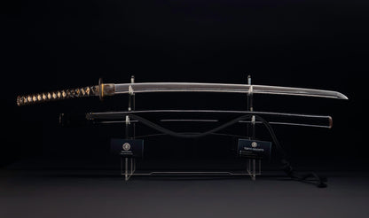 Antique Japanese Katana Sword with Floral Iron Sukashi Tsuba, Edo Period Mumei Blade