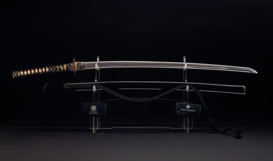Antique Japanese Katana Sword with Floral Iron Sukashi Tsuba, Edo Period Mumei Blade