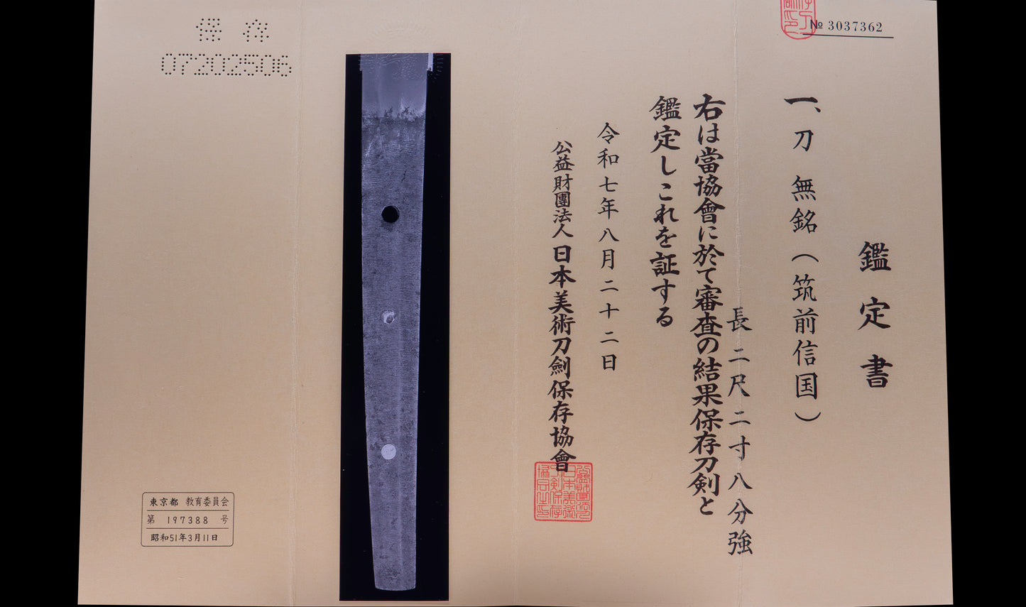 Antique Japanese Katana Sword with Gold-Inlaid Iron Tsuba, Attributed to Chikuzen Nobukuni — NBTHK Hozon