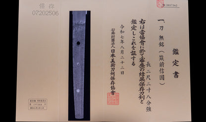 Antique Japanese Katana Sword with Gold-Inlaid Iron Tsuba, Attributed to Chikuzen Nobukuni — NBTHK Hozon