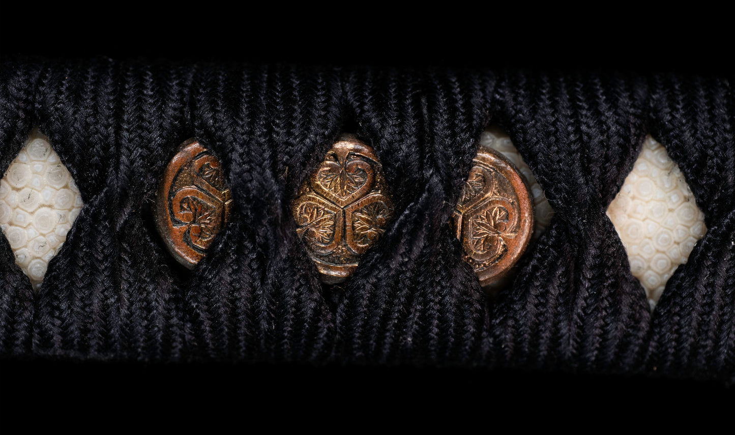 Antique Japanese Katana Sword with Gold-Inlaid Iron Tsuba, Attributed to Chikuzen Nobukuni — NBTHK Hozon