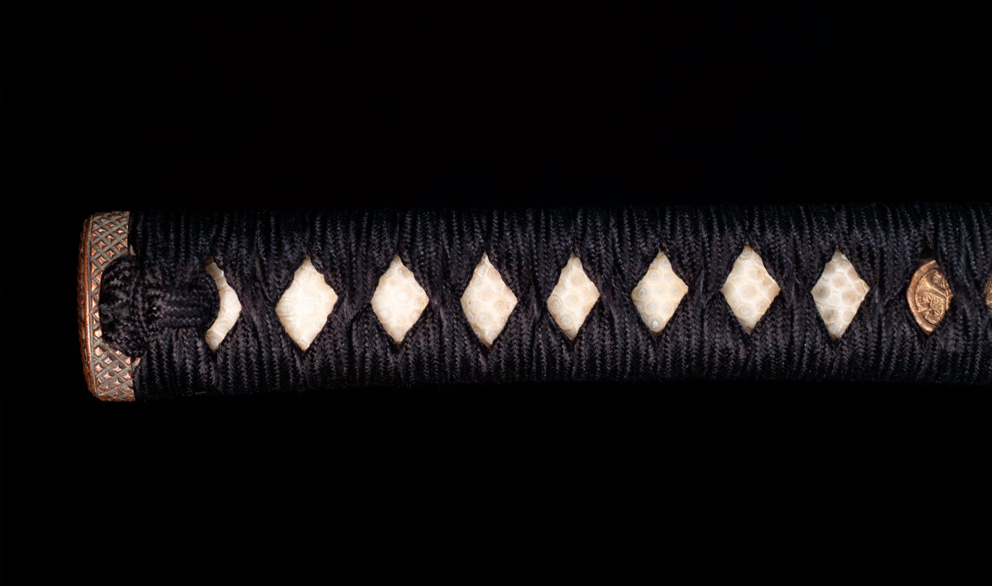 Antique Japanese Katana Sword with Gold-Inlaid Iron Tsuba, Attributed to Chikuzen Nobukuni — NBTHK Hozon