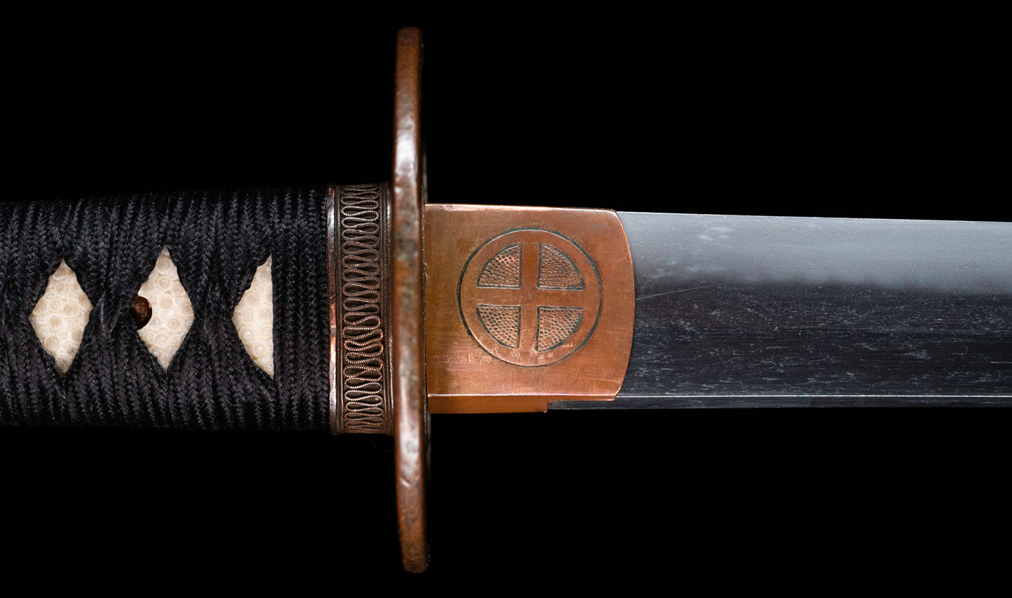 Antique Japanese Katana Sword with Gold-Inlaid Iron Tsuba, Attributed to Chikuzen Nobukuni — NBTHK Hozon