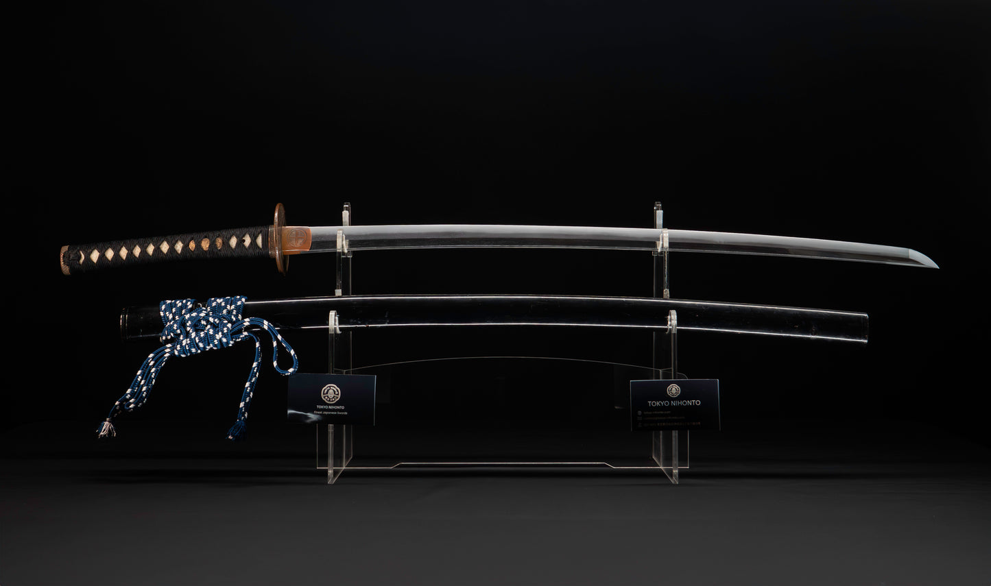 Antique Japanese Katana Sword with Gold-Inlaid Iron Tsuba, Attributed to Chikuzen Nobukuni — NBTHK Hozon