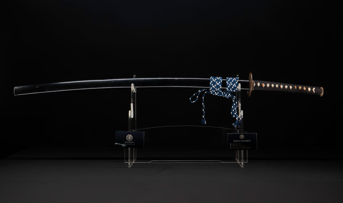 Antique Japanese Katana Sword with Gold-Inlaid Iron Tsuba, Attributed to Chikuzen Nobukuni — NBTHK Hozon