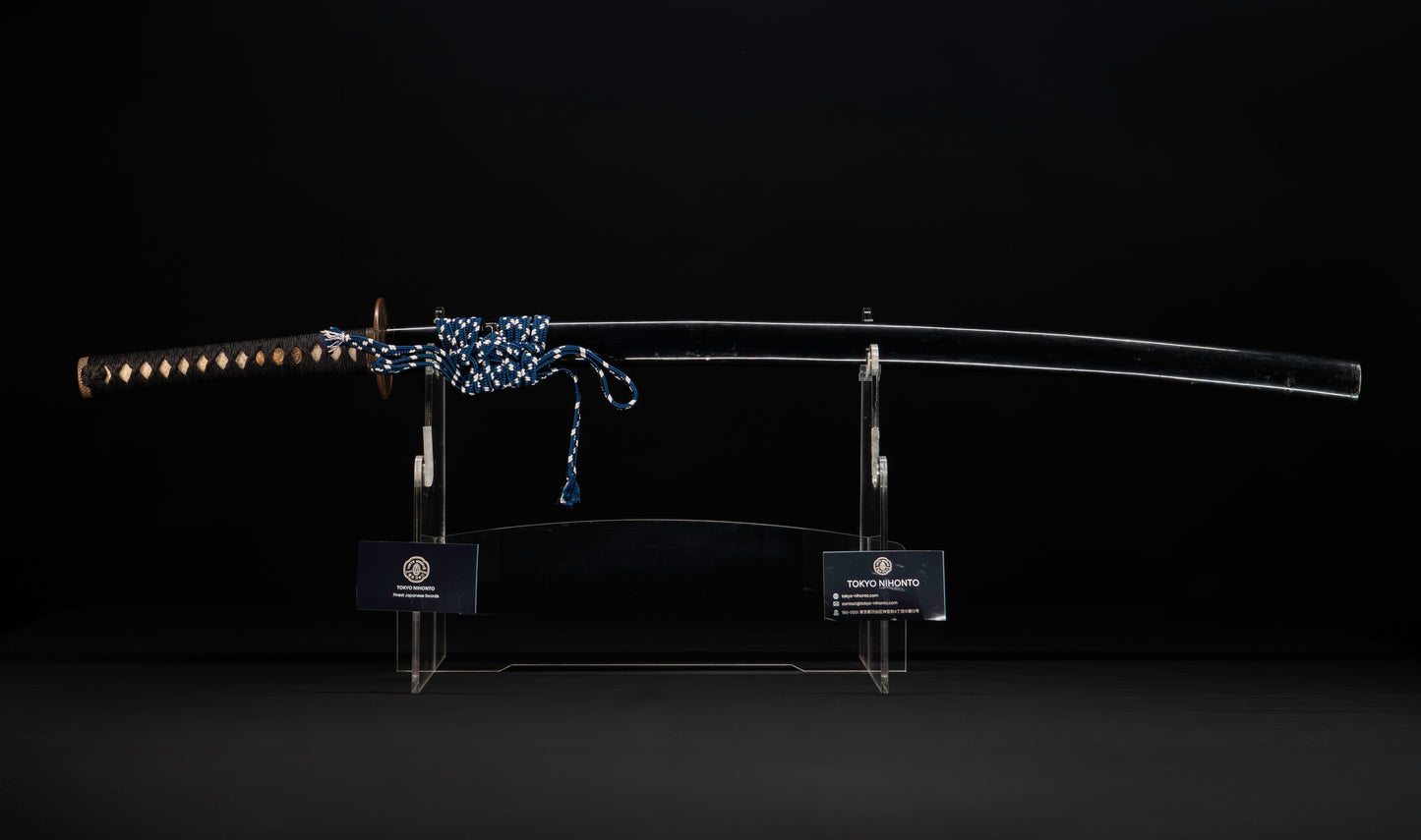 Antique Japanese Katana Sword with Gold-Inlaid Iron Tsuba, Attributed to Chikuzen Nobukuni — NBTHK Hozon