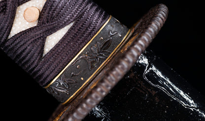 Katana Giapponese Antico con Tsuba Karakusa, firmato Chōshū Fujiwara Kiyoshige — NBTHK Hozon