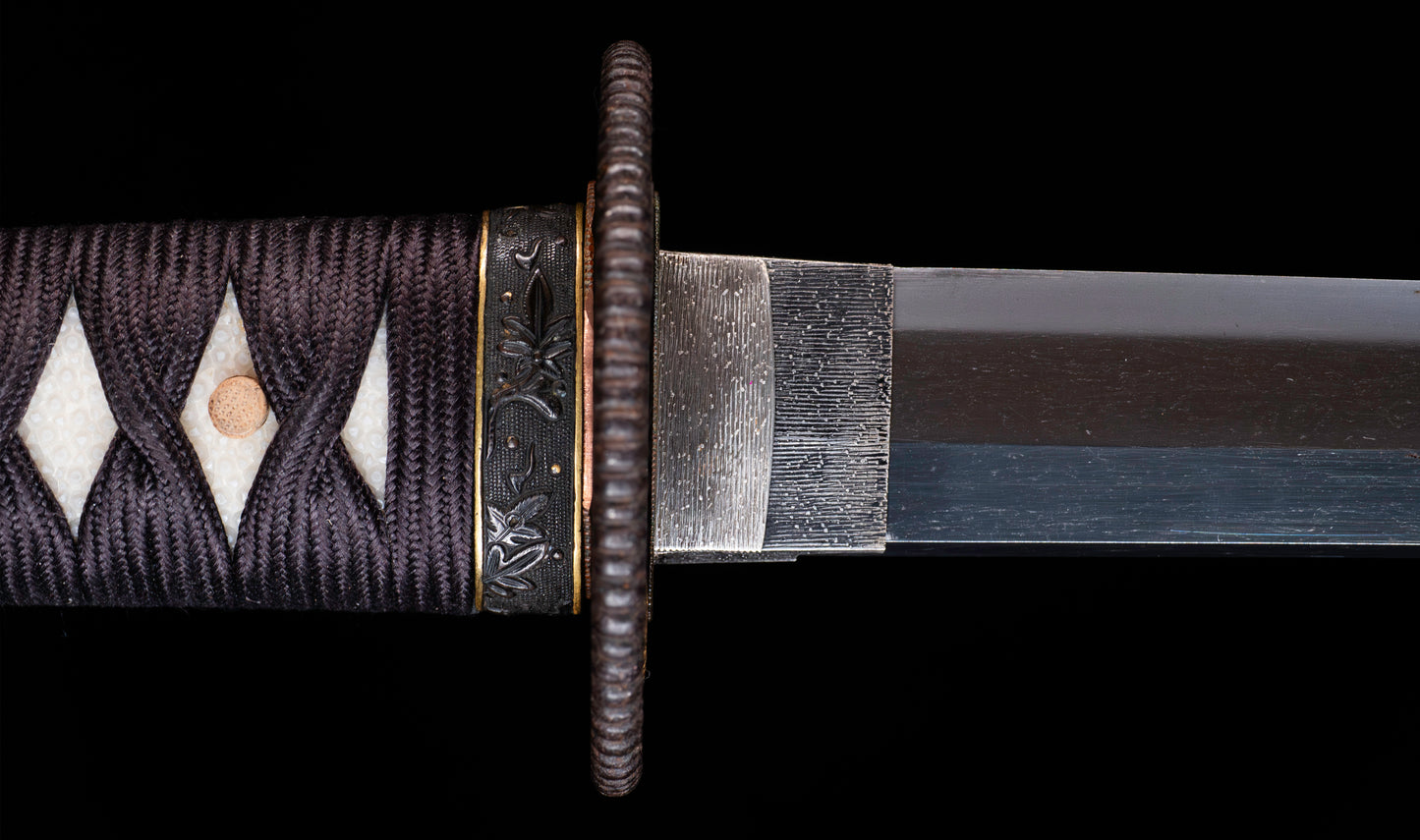 Katana Giapponese Antico con Tsuba Karakusa, firmato Chōshū Fujiwara Kiyoshige — NBTHK Hozon