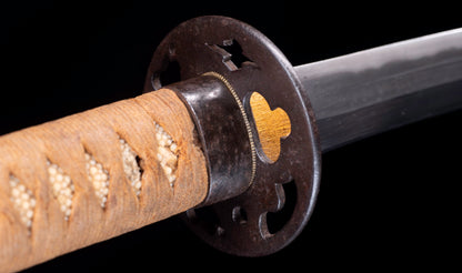 Japanese Gendaitō Katana Sword with Iron Sukashi Tsuba and Feather Menuki, by Kazunori, Dated 1942