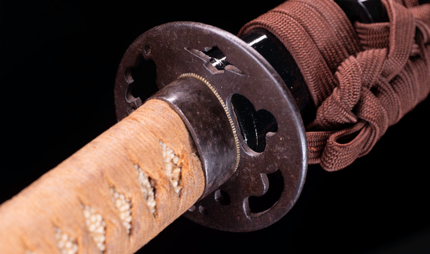 Japanese Gendaitō Katana Sword with Iron Sukashi Tsuba and Feather Menuki, by Kazunori, Dated 1942
