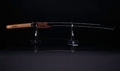Japanese Gendaitō Katana Sword with Iron Sukashi Tsuba and Feather Menuki, by Kazunori, Dated 1942