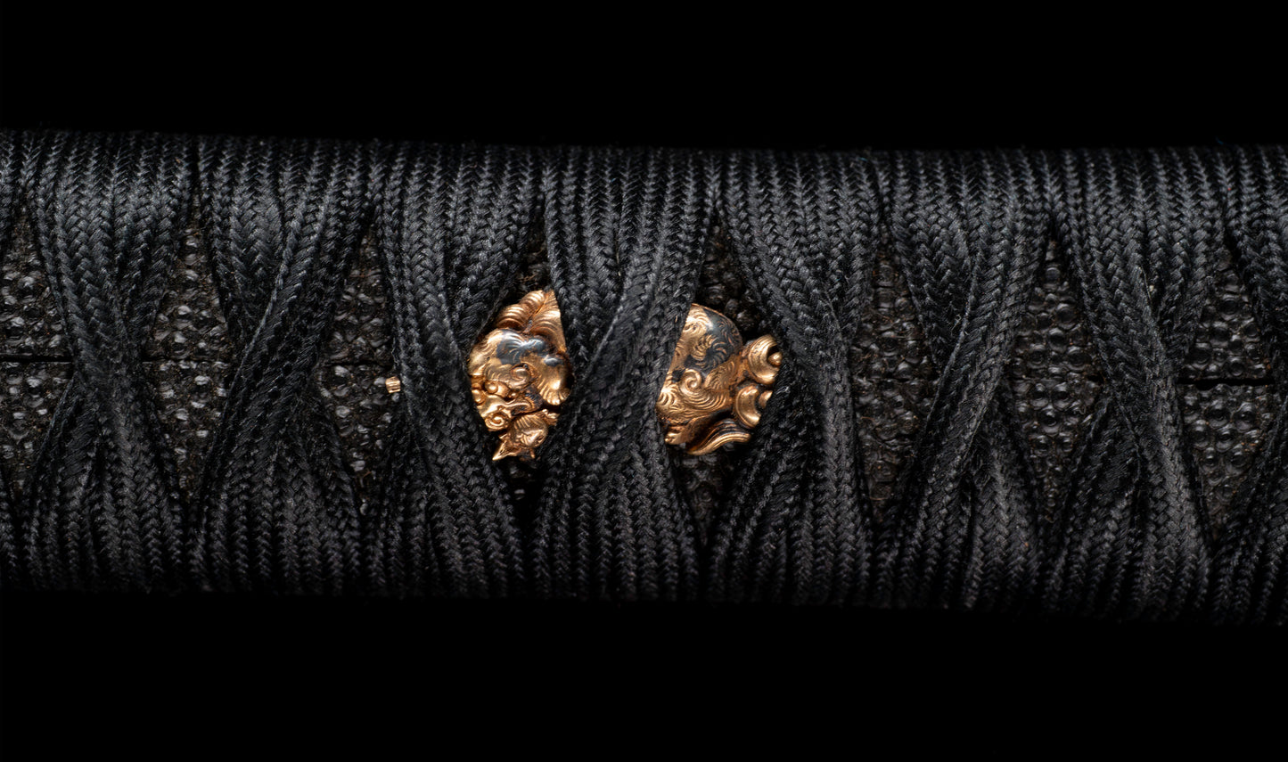 Antique Japanese Katana Sword with Gold Shishi Menuki and Iron Tsuba, Attributed to Sue-Seki — NBTHK Hozon