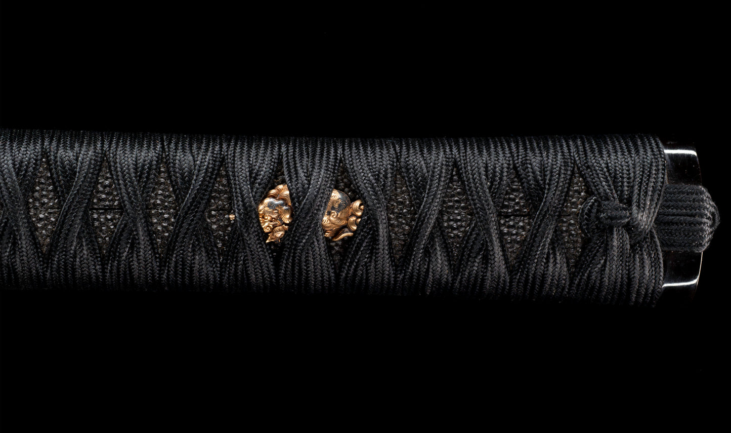 Antique Japanese Katana Sword with Gold Shishi Menuki and Iron Tsuba, Attributed to Sue-Seki — NBTHK Hozon