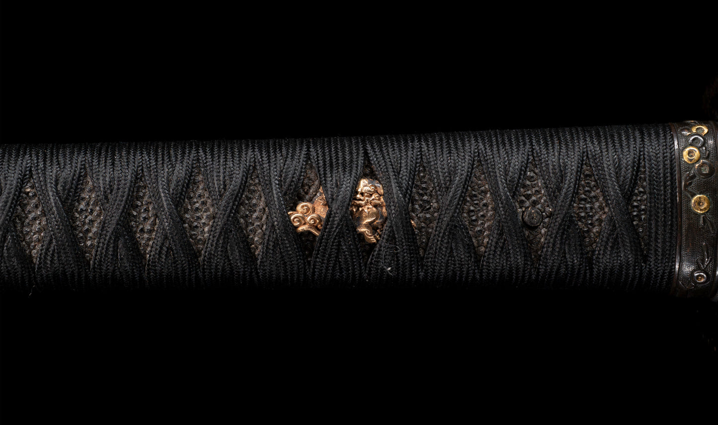 Antique Japanese Katana Sword with Gold Shishi Menuki and Iron Tsuba, Attributed to Sue-Seki — NBTHK Hozon