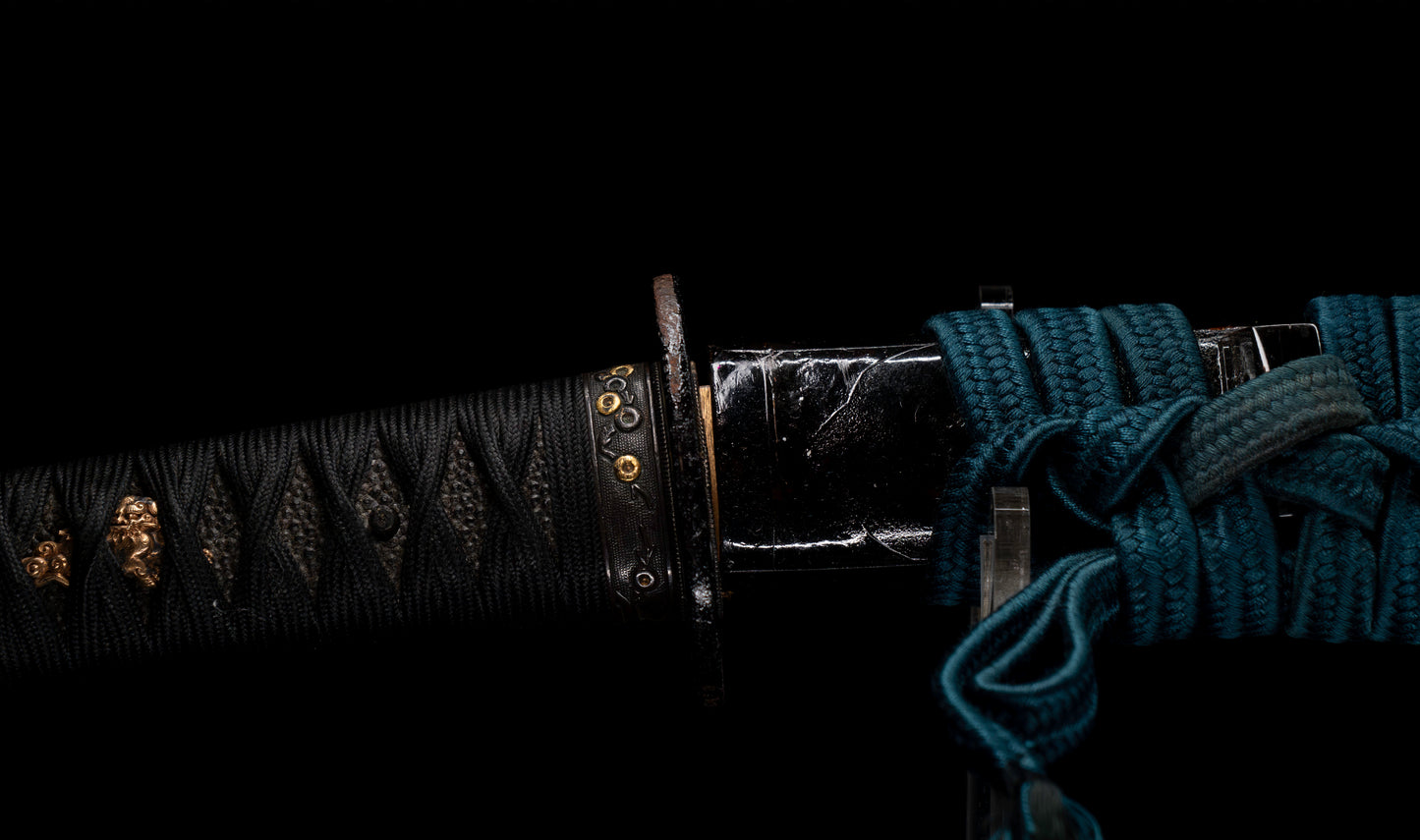 Antique Japanese Katana Sword with Gold Shishi Menuki and Iron Tsuba, Attributed to Sue-Seki — NBTHK Hozon