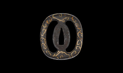 Antique Japanese Katana Sword with Handachi Koshirae and Gold-Inlaid Iron Tsuba, Mumei