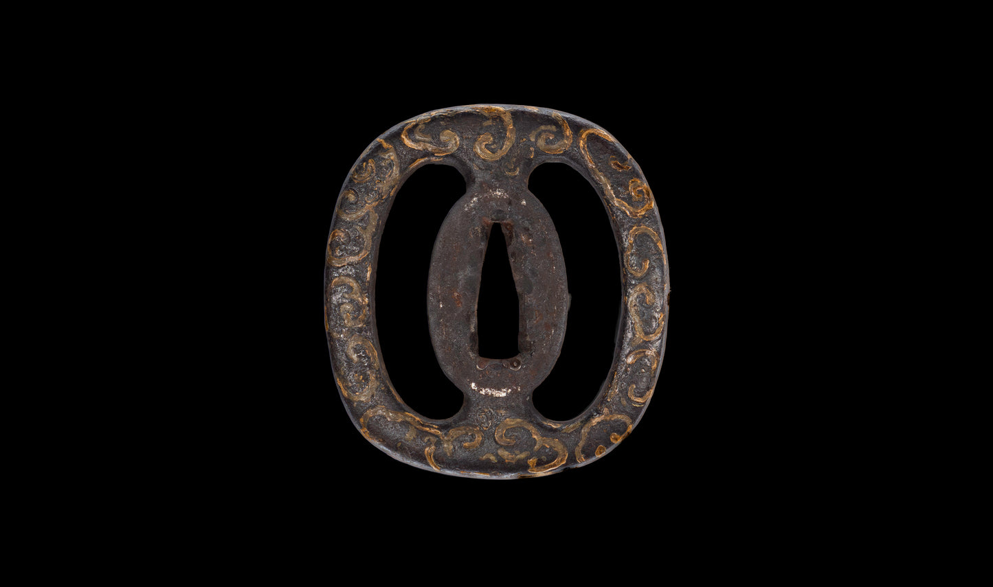 Antique Japanese Katana Sword with Handachi Koshirae and Gold-Inlaid Iron Tsuba, Mumei