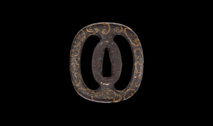 Antique Japanese Katana Sword with Handachi Koshirae and Gold-Inlaid Iron Tsuba, Mumei