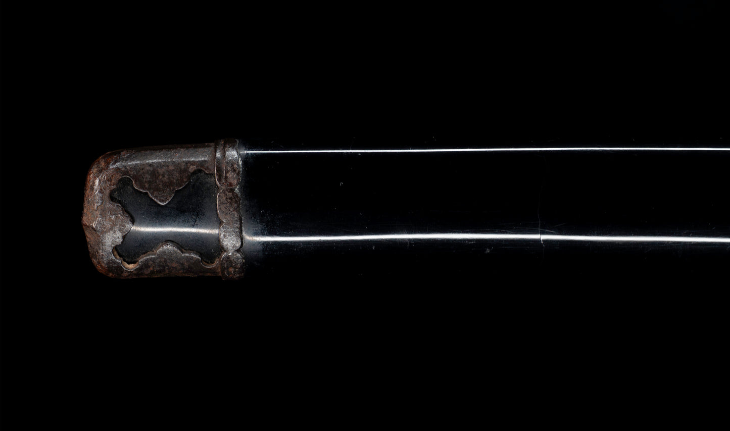 Antique Japanese Katana Sword with Handachi Koshirae and Gold-Inlaid Iron Tsuba, Mumei