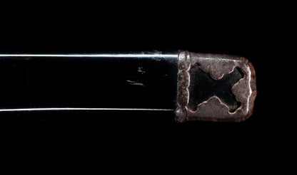 Antique Japanese Katana Sword with Handachi Koshirae and Gold-Inlaid Iron Tsuba, Mumei