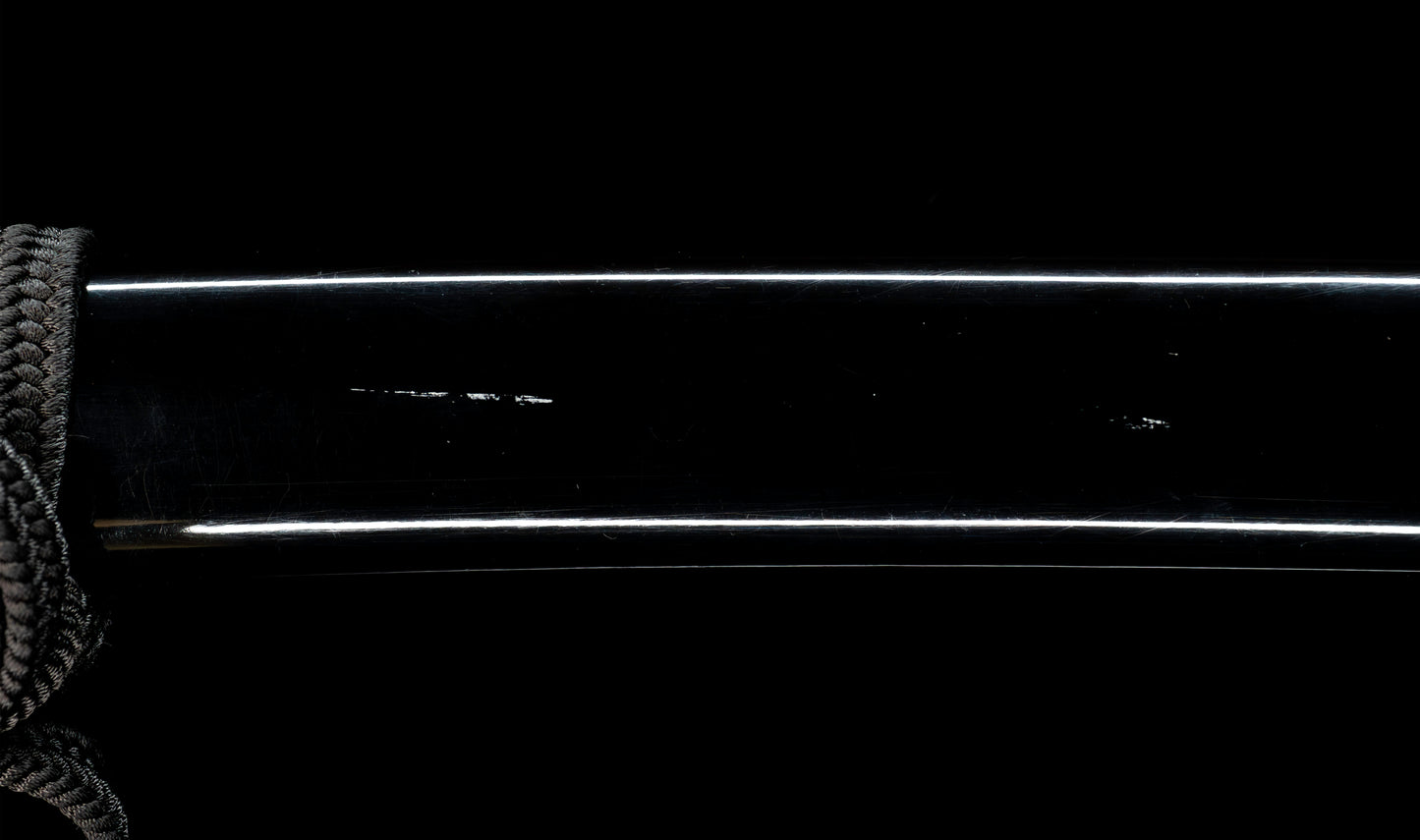 Antique Japanese Katana Sword with Handachi Koshirae and Gold-Inlaid Iron Tsuba, Mumei