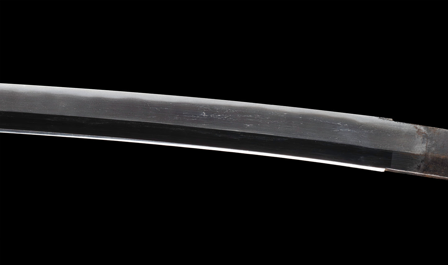 Antique Japanese Katana Sword with Handachi Koshirae and Gold-Inlaid Iron Tsuba, Mumei