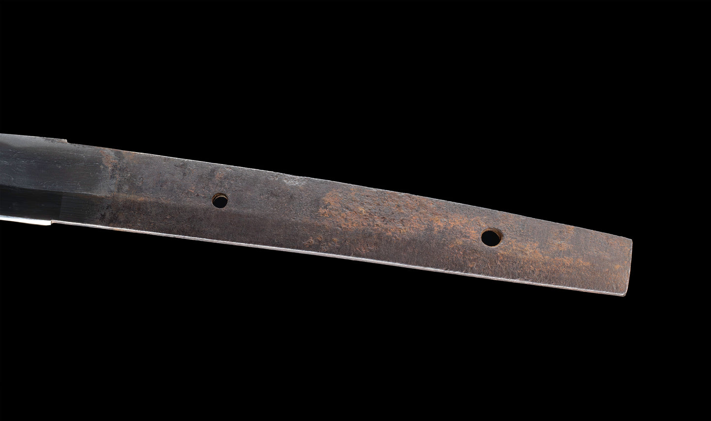 Antique Japanese Katana Sword with Handachi Koshirae and Gold-Inlaid Iron Tsuba, Mumei