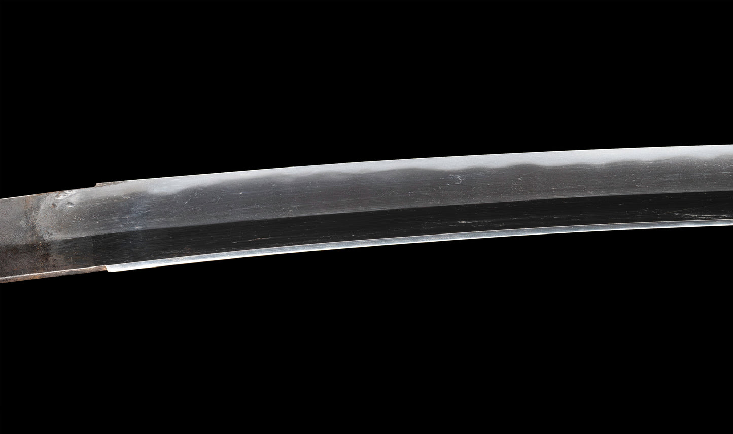Antique Japanese Katana Sword with Handachi Koshirae and Gold-Inlaid Iron Tsuba, Mumei