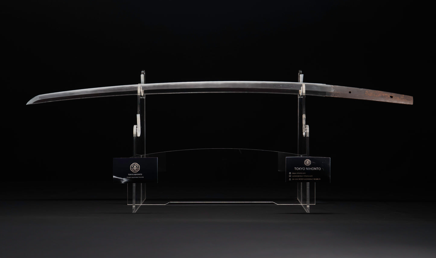 Antique Japanese Katana Sword with Handachi Koshirae and Gold-Inlaid Iron Tsuba, Mumei