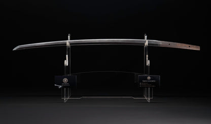 Antique Japanese Katana Sword with Handachi Koshirae and Gold-Inlaid Iron Tsuba, Mumei
