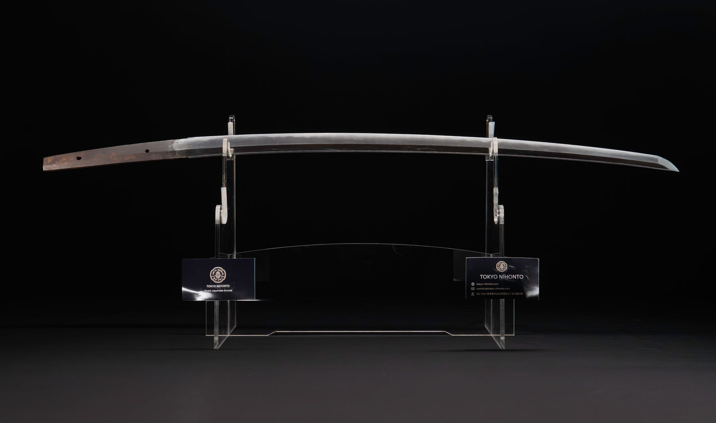 Antique Japanese Katana Sword with Handachi Koshirae and Gold-Inlaid Iron Tsuba, Mumei