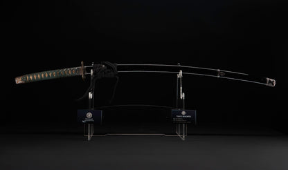 Antique Japanese Katana Sword with Handachi Koshirae and Gold-Inlaid Iron Tsuba, Mumei
