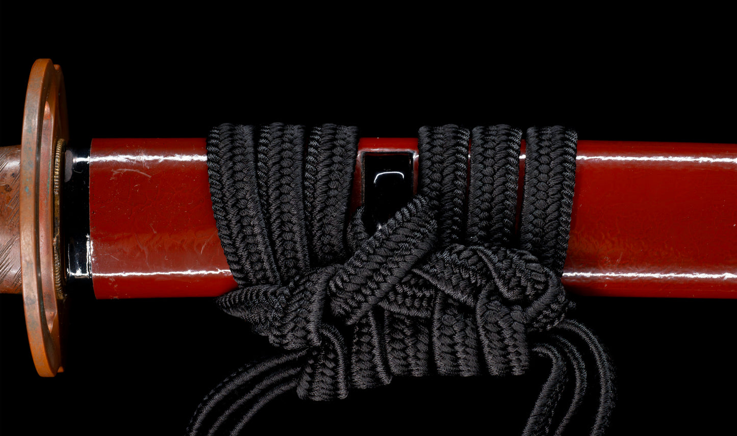 Antique Japanese Katana Sword signed Tsunahiro with Gold Dragon Menuki, Russet Lacquer Saya - NBTHK Hozon