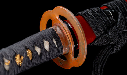Antique Japanese Katana Sword signed Tsunahiro with Gold Dragon Menuki, Russet Lacquer Saya - NBTHK Hozon