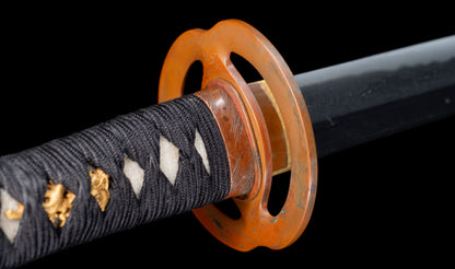 Antique Japanese Katana Sword signed Tsunahiro with Gold Dragon Menuki, Russet Lacquer Saya - NBTHK Hozon