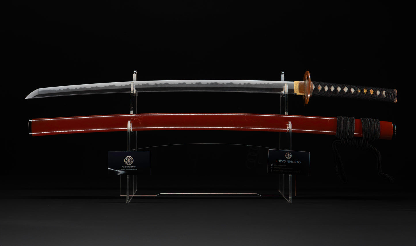 Antique Japanese Katana Sword signed Tsunahiro with Gold Dragon Menuki, Russet Lacquer Saya - NBTHK Hozon