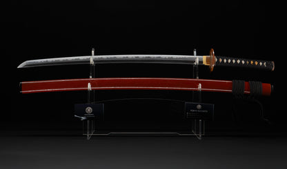 Antique Japanese Katana Sword signed Tsunahiro with Gold Dragon Menuki, Russet Lacquer Saya - NBTHK Hozon