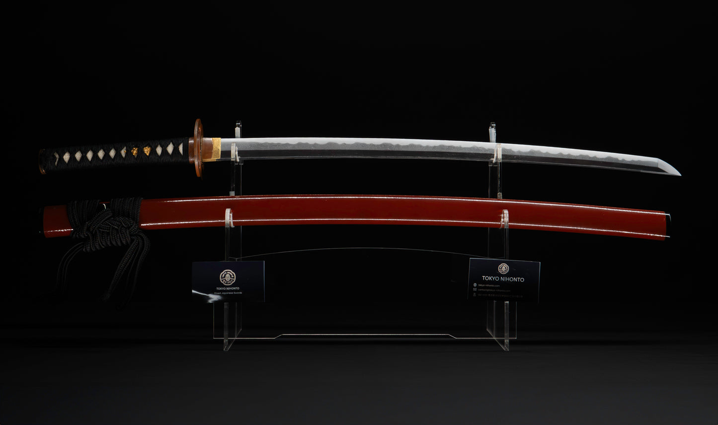Antique Japanese Katana Sword signed Tsunahiro with Gold Dragon Menuki, Russet Lacquer Saya - NBTHK Hozon