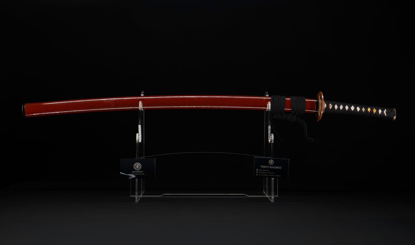 Antique Japanese Katana Sword signed Tsunahiro with Gold Dragon Menuki, Russet Lacquer Saya - NBTHK Hozon
