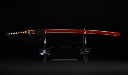 Antique Japanese Katana Sword signed Tsunahiro with Gold Dragon Menuki, Russet Lacquer Saya - NBTHK Hozon