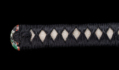 Katana antique japonais par Tanba-no-kami Terukado avec saya à laque dorée, tsuba en fer mokkō et hamon notare - NBTHK Hozon