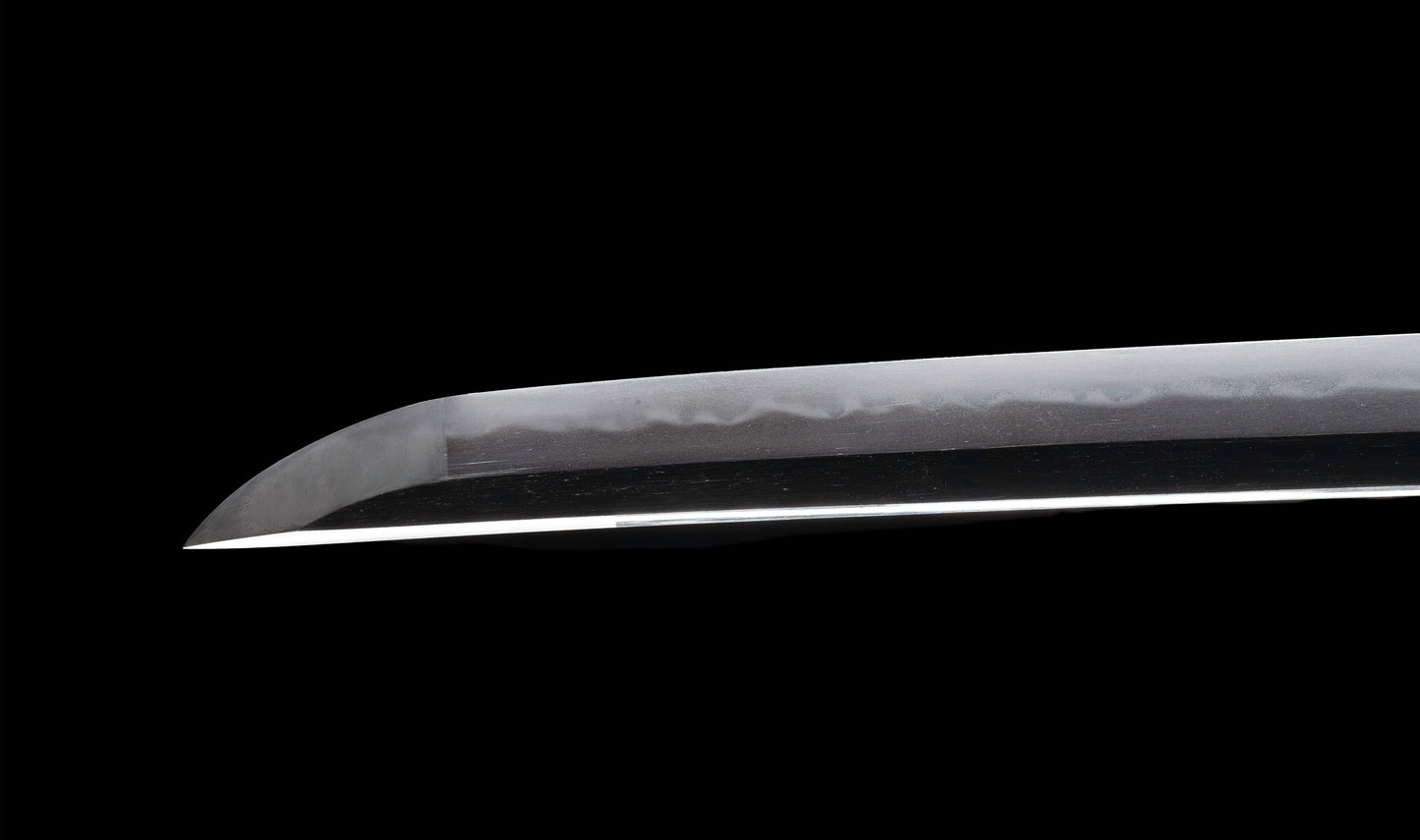 Katana antique japonais par Tanba-no-kami Terukado avec saya à laque dorée, tsuba en fer mokkō et hamon notare - NBTHK Hozon