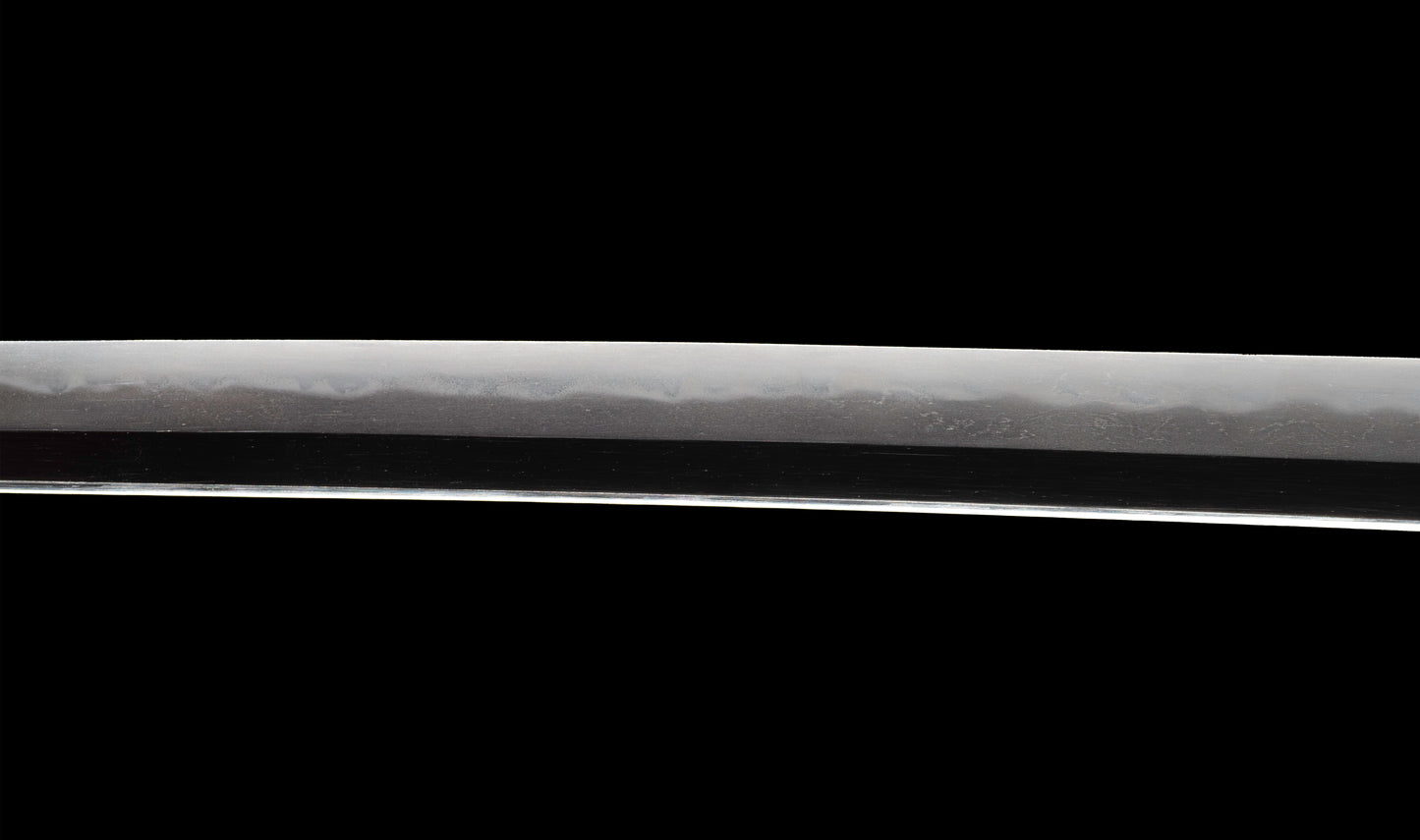 Katana antique japonais par Tanba-no-kami Terukado avec saya à laque dorée, tsuba en fer mokkō et hamon notare - NBTHK Hozon