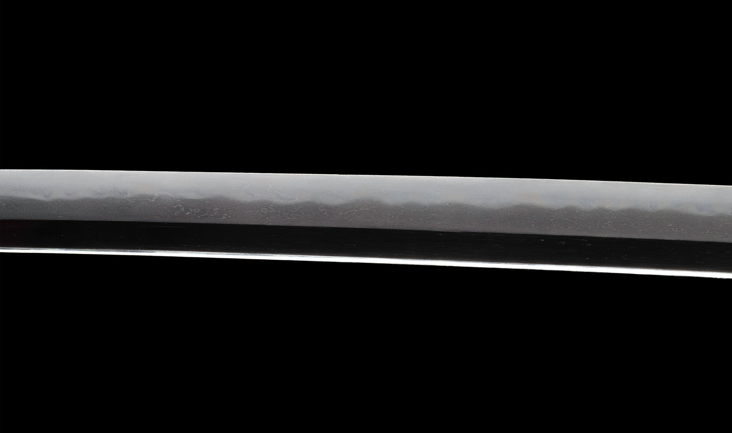 Katana antique japonais par Tanba-no-kami Terukado avec saya à laque dorée, tsuba en fer mokkō et hamon notare - NBTHK Hozon