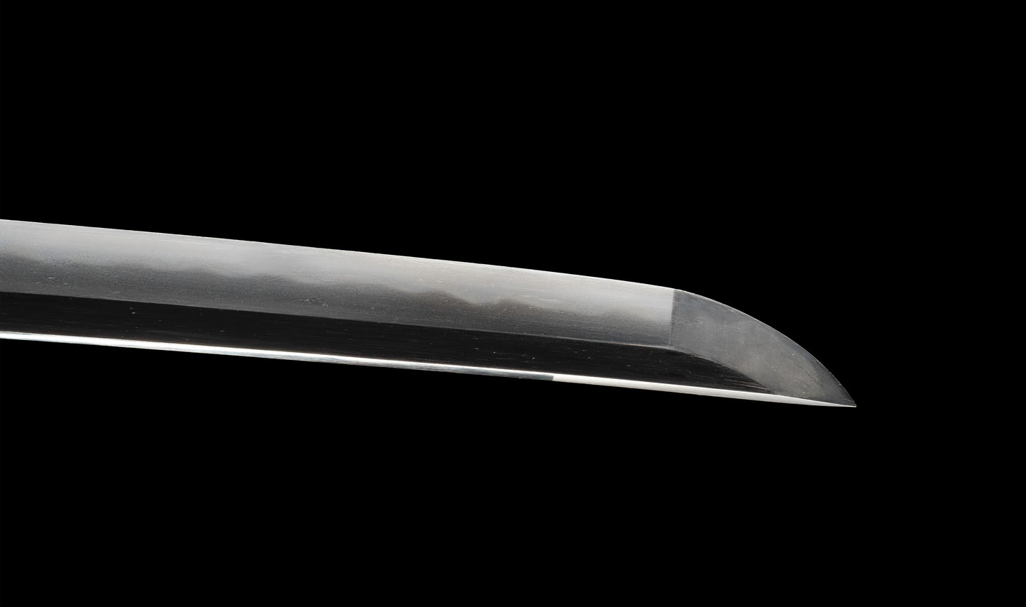 Katana antique japonais par Tanba-no-kami Terukado avec saya à laque dorée, tsuba en fer mokkō et hamon notare - NBTHK Hozon