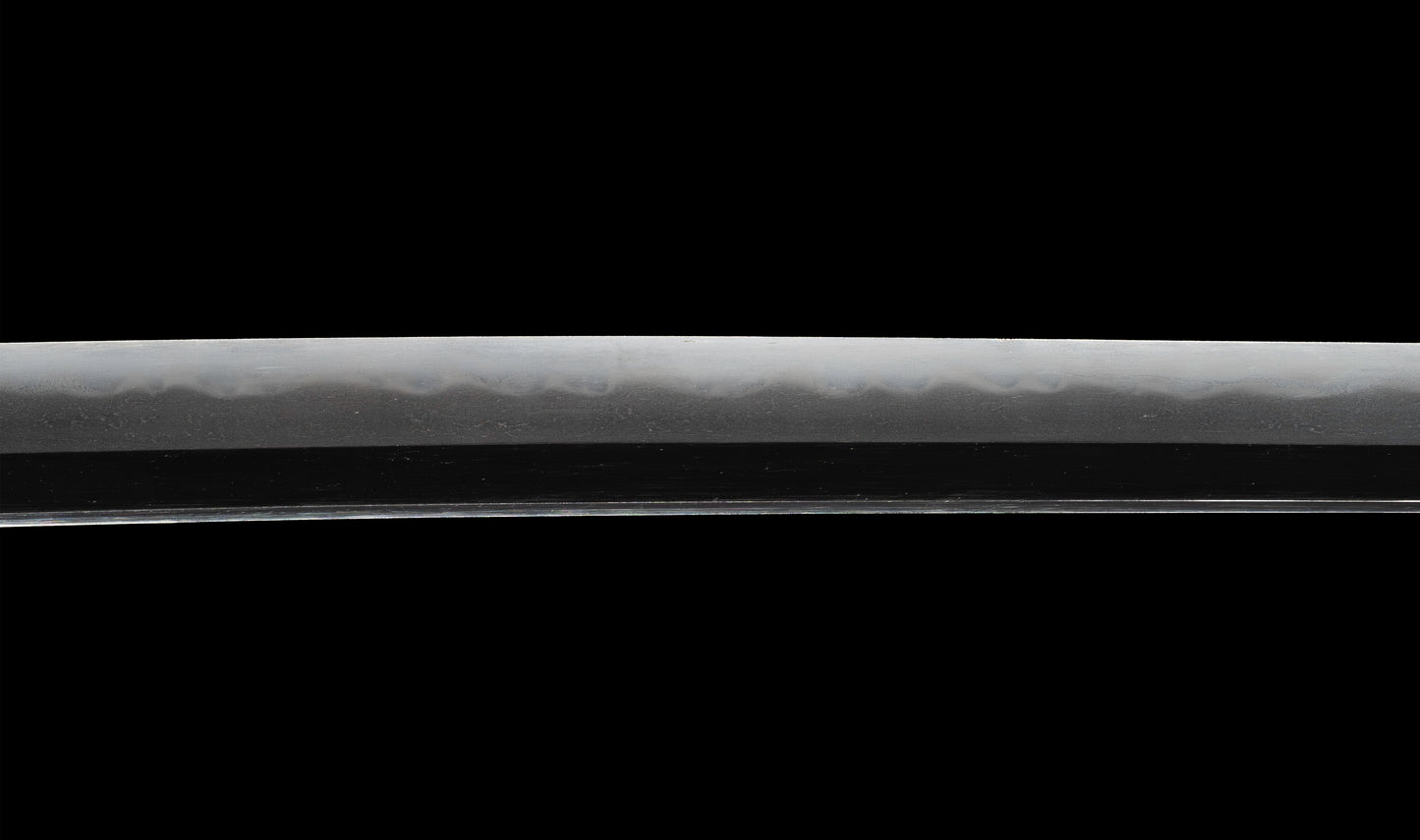Katana antique japonais par Tanba-no-kami Terukado avec saya à laque dorée, tsuba en fer mokkō et hamon notare - NBTHK Hozon