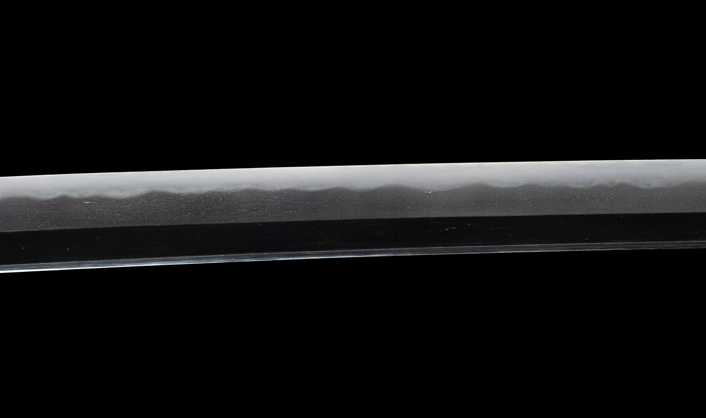 Katana antique japonais par Tanba-no-kami Terukado avec saya à laque dorée, tsuba en fer mokkō et hamon notare - NBTHK Hozon