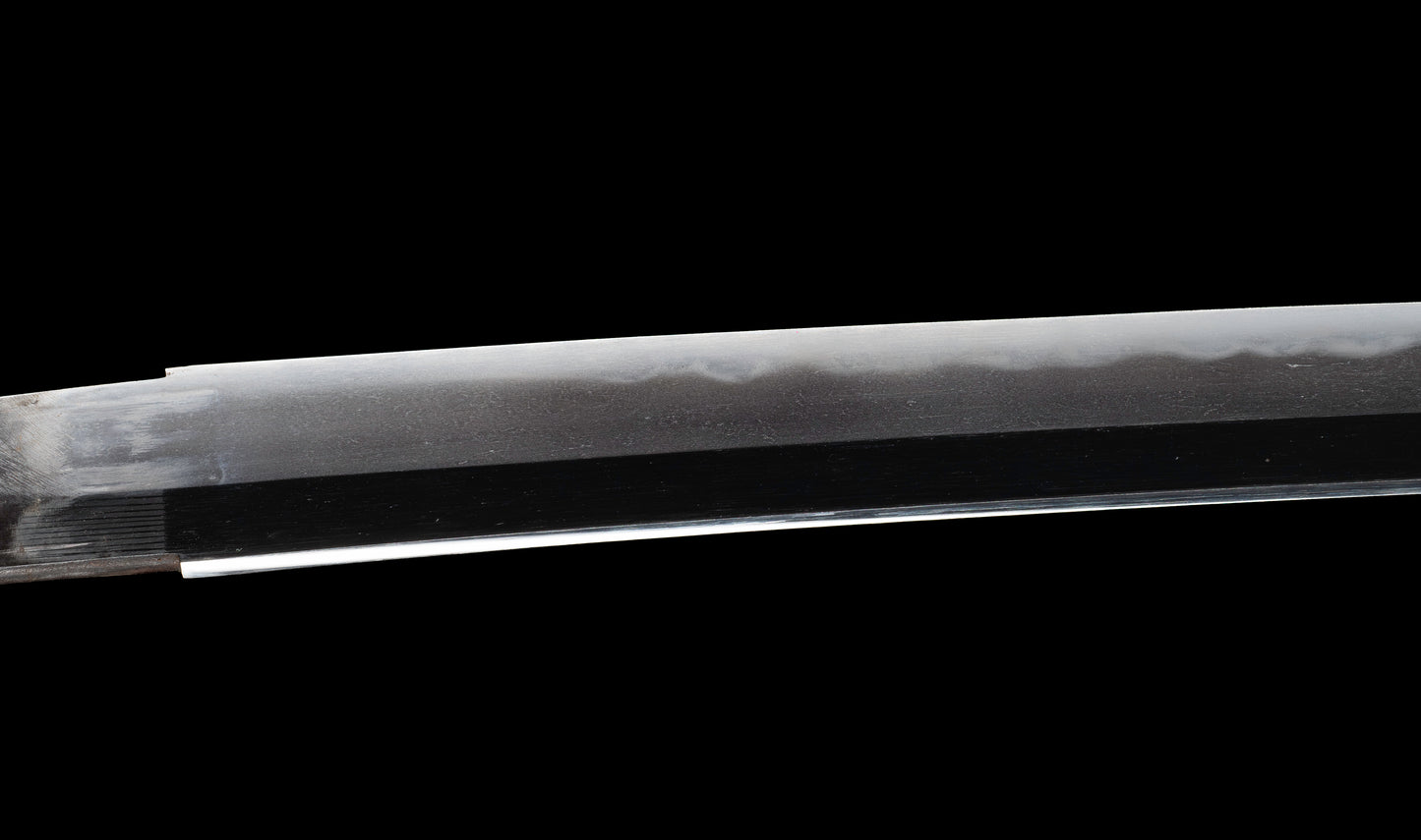 Katana antique japonais par Tanba-no-kami Terukado avec saya à laque dorée, tsuba en fer mokkō et hamon notare - NBTHK Hozon