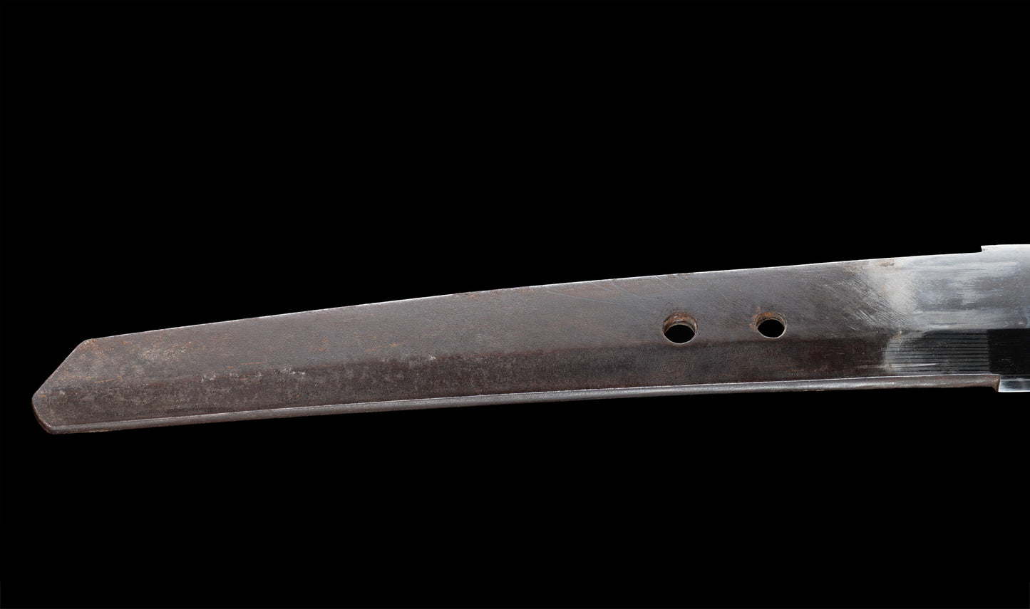 Katana antique japonais par Tanba-no-kami Terukado avec saya à laque dorée, tsuba en fer mokkō et hamon notare - NBTHK Hozon